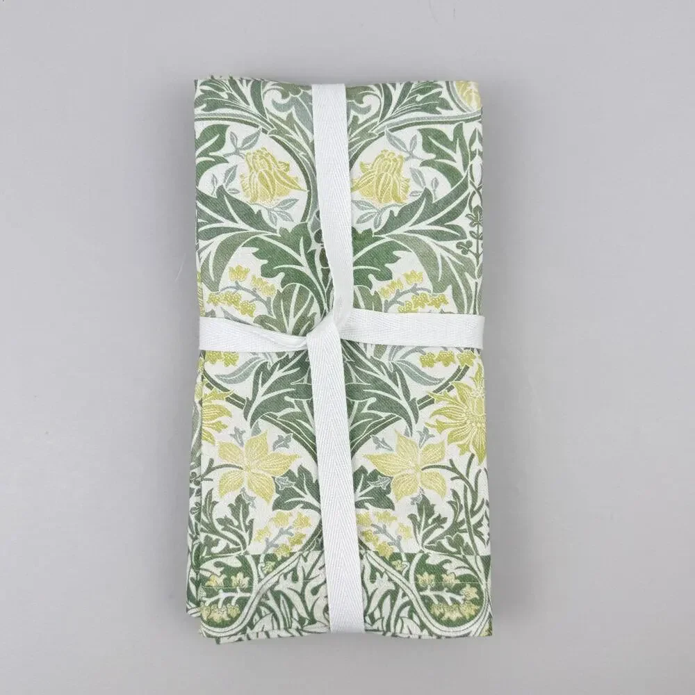 Williams Sonoma X Morris & Co Dinner Napkins Set of 4 Bluebell Sage Green Yellow